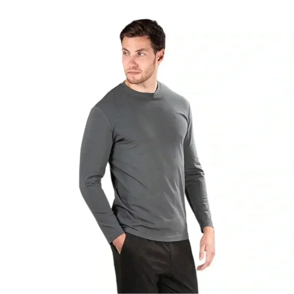 Natori Buji Grey Modal Blend Crewneck Long Sleeve Mens T-Shirt Size Small - Picture 2 of 12